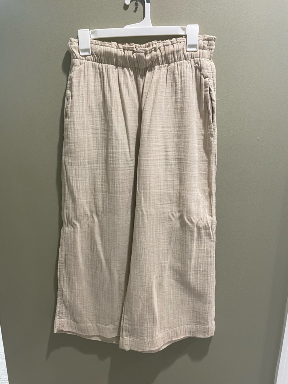 Light Beige Wide Leg Gauze Pants